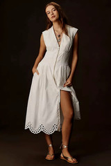 Anthropologie The Tommie Front Zip Shirt Dress Eyelet Scalloped Trim L White NWT