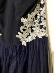 DJ JAZ Tulle Mesh Silver Bodice Detail Sheer Halter Tie – Sz 13 (Juniors)
