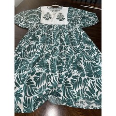 Rusttydustty Green White Tropical Print Embroidered Boho Beach Midi Dress XL NWO