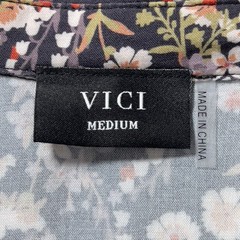 VICI Button Front Maxi Shirt Dress Sz M Blue Floral Elbow Sleeves Pockets Boho