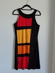 Joseph Ribkoff Artsy Colorblock Shift Dress Halter Black Red Orange Sleeveless