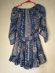 Surf Gypsy Womens M Havana Off Shoulder Tunic Dress Blue Lined Ruffle Mini NWT