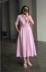 ZARA WOMAN FABRIC BELT ZW COLLECTION POPLIN SHIRT DRESS PINK Size M 2640/596