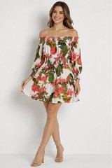 Gianni Bini Coral Multi Floral Off Shoulder Mini Dress Size XL