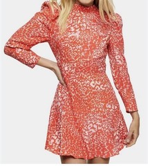 Topshop Womens Red Pink Leopard Print Chiffon Mini Dress High Neck US 6