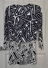 Annie Griffin White & Navy Long Sleeve Geometric Short Silk Dress Small