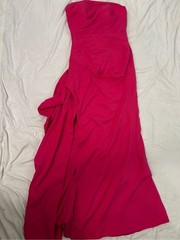 Strapless Fuchsia Ruffle-Detail Evening Gown