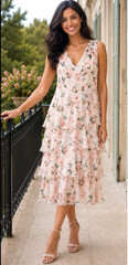 Kaleidoscope sz 20 Gorgeous Floral Teired Chiffon Dress, Wedding Guest BNWOT.