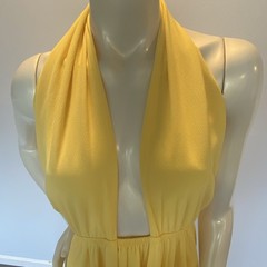 VICI Yellow Halter Backless Open Back Chiffon Midi Dress Pleated XL D-4989