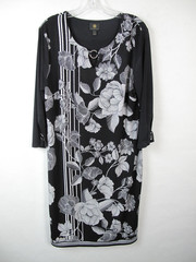 JM Collection Womans Sz L Black White Floral Studded Midi Dress