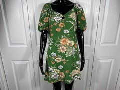 ✅New ✅Sim & Sam Linen Blend Dress ✅Floral ✅Green ✅Puff Sleeves ✅SIZE XS ✅Mini