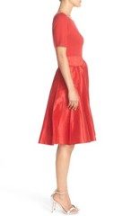 NUE by Shani 241220 Womens Short Sleeve Satin Fit & Flare Dress Red Size 10