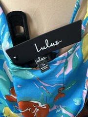 Lulus Blue Floral Satin Cowl Neck Backless Tie Strap Midi Dress XL