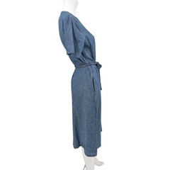 Linen Blend Chambray Midi Dress Button Up Coastal Cottage Minimalist Belt Small