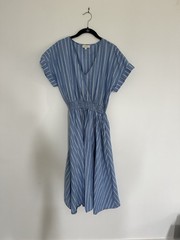 Matty M. Women’s Blue And White Striped Midi Summer Dress With Pockets Size S