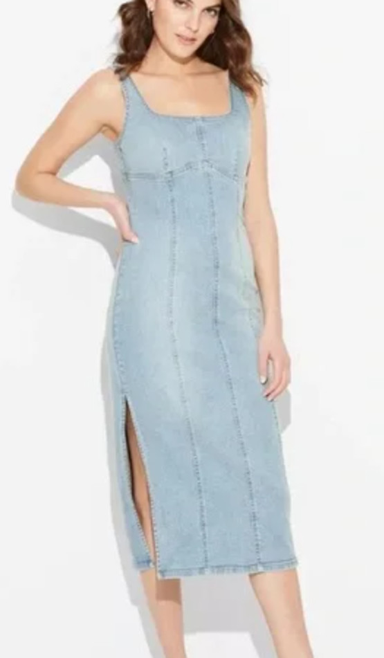 NEW Wild Fable Women&rsquo;s Denim Maxi Bodycon Dress Medium Wash Size XXL