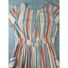 a.n.a. Linen Blend Midi Striped House Dress Backless Cut-Out Patch Pockets MED
