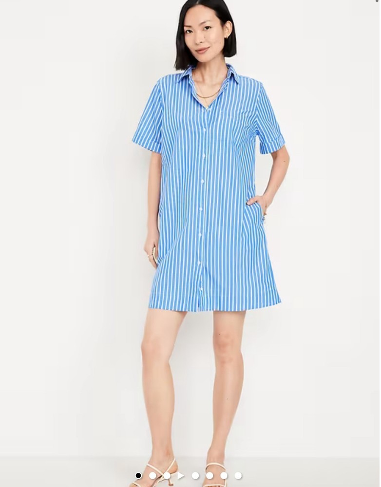 NWTOld Navy White & Blue Button Collared Striped Mini Shirt Dress Women&rsquo;s Sz XS
