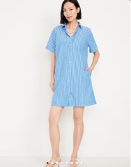 NWTOld Navy White & Blue Button Collared Striped Mini Shirt Dress Women&rsquo;s Sz XS