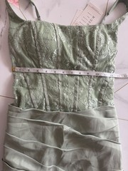 Green Floral Lace Corset Ruched Maxi Dress Square Neck Lace-Up Formal Size 2