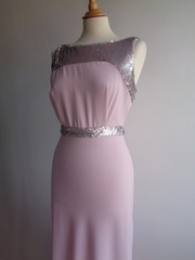 V Very pink silver sequined evening dress full length ballgown prom party UK10