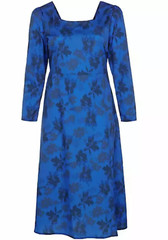Curvissa Size 16 Blue Print Side Split 48&Prime; / 122cm Square Neck Midi DRESS