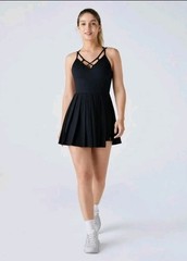 Halara Breezeful Backless Pleated 2-in-1 Pocket Mini Active Dress Size Large