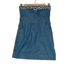 Free People Dress Mimi Strapless Blue Denim Studded Detail Neckline Womens Sz 0