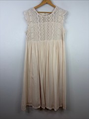 April Cornell Dress Womens Large Peach Modal Crochet Ruffle Pleated Maxi Loose