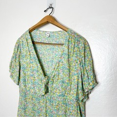 Bp. Womens Tie Front Mini Dress Green Multi Maisey Ditsy Floral Plus Size 1X
