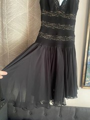 Vintage 1990s Tadashi Mini Dress Womens Size XS Black Lace Chiffon
