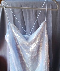 Wild Fable Sequin Mesh Slip Dress XXL Light Blue Silver V-Neck Long Lined