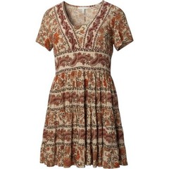 BOHO Paisley Babydoll Mini Dress Size XS Orange Ruffle Festival Western Cottage