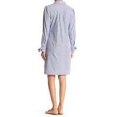ECI Bow Cuff Railroad Stripe Shirt Dress Button Front Long Sleeves Navy Size 4