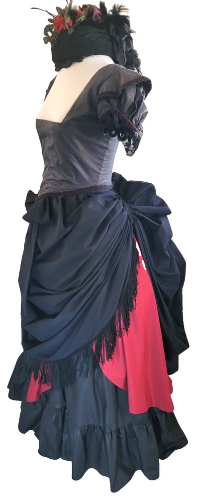 Dress Victorian XSmall-Small 3 pc + Hat Reproduction Black Red USA Reenactment