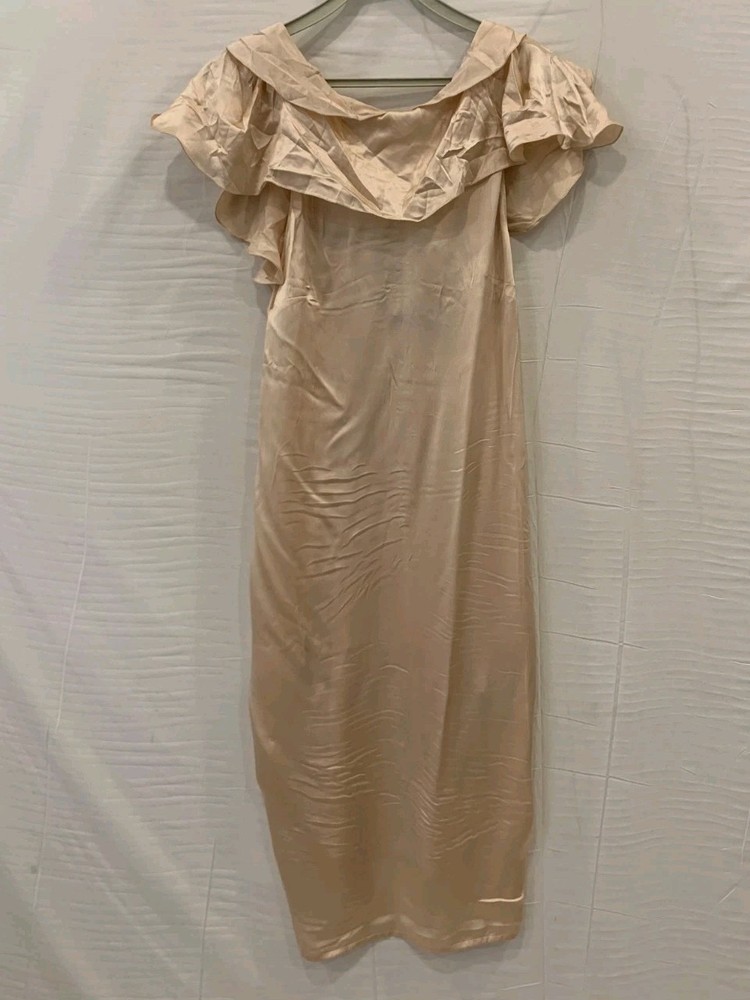 Authentic Dsquared2 Champagne Satin Ruffle OffShoulder Midi Dress IT 38 US 2#233