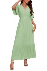 STYLEWORD Maxi Dresses for Women 2024 Summer Casual Short Flutter Sleeve V Neck