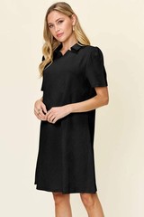 Double Take White Texture Collared Neck Short Sleeve Mini Dress