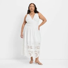 NWT Future Collective Women&rsquo;s Eyelet Maxi A-Line Dress XL Beach Vacation Resort