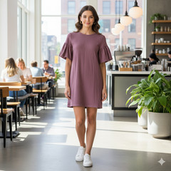 Express Mauve Cotton Polyester Spandex Box Type Puff Sleeves Dress