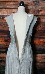 London Times Dress Size 10 Metallic Silver Faux Wrap Pleated Zip Back Lined