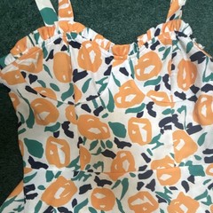 Cider White Orange Green Floral Sweetheart Smocked Strappy Midi Sundress S