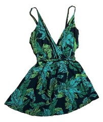 love, fire Womens Size S Black Green Tropical Floral Adjustable Dress