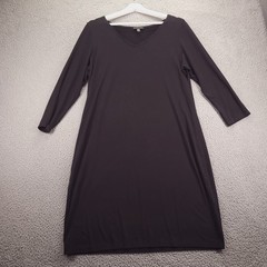 EILEEN FISHER Dress Womens Size LARGE Black Jersey Tencel V-Neck Long Sleeve