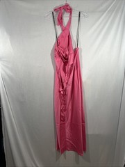 NWT MINKPINK [ Small ] Finlay Satin Halter Gown With Split Open Back Pink U1467