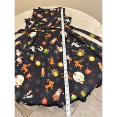 OUGES Dress Womens XL Black Christmas Santa Reindeer Fit & Flare Knee NEW!