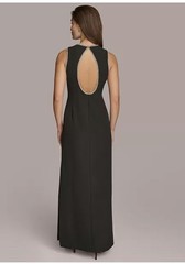 Donna Karen Women Black Maxi Slit Embellished Open Back Gown Dress Size 12