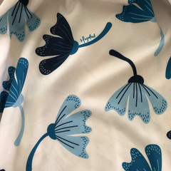 Lavi Designer Mayofavi Easy Ware Dress in Off White w/ Blue Flowers