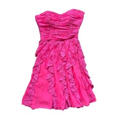Hailey Logan Adrianna Papell Hot Pink Lace Corset Dress Ruched Ruffle Mini XS
