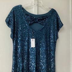 Cable & Gauge Blue Sequin Short Sleeve Shift Dress Women&rsquo;s M Party Cocktail New